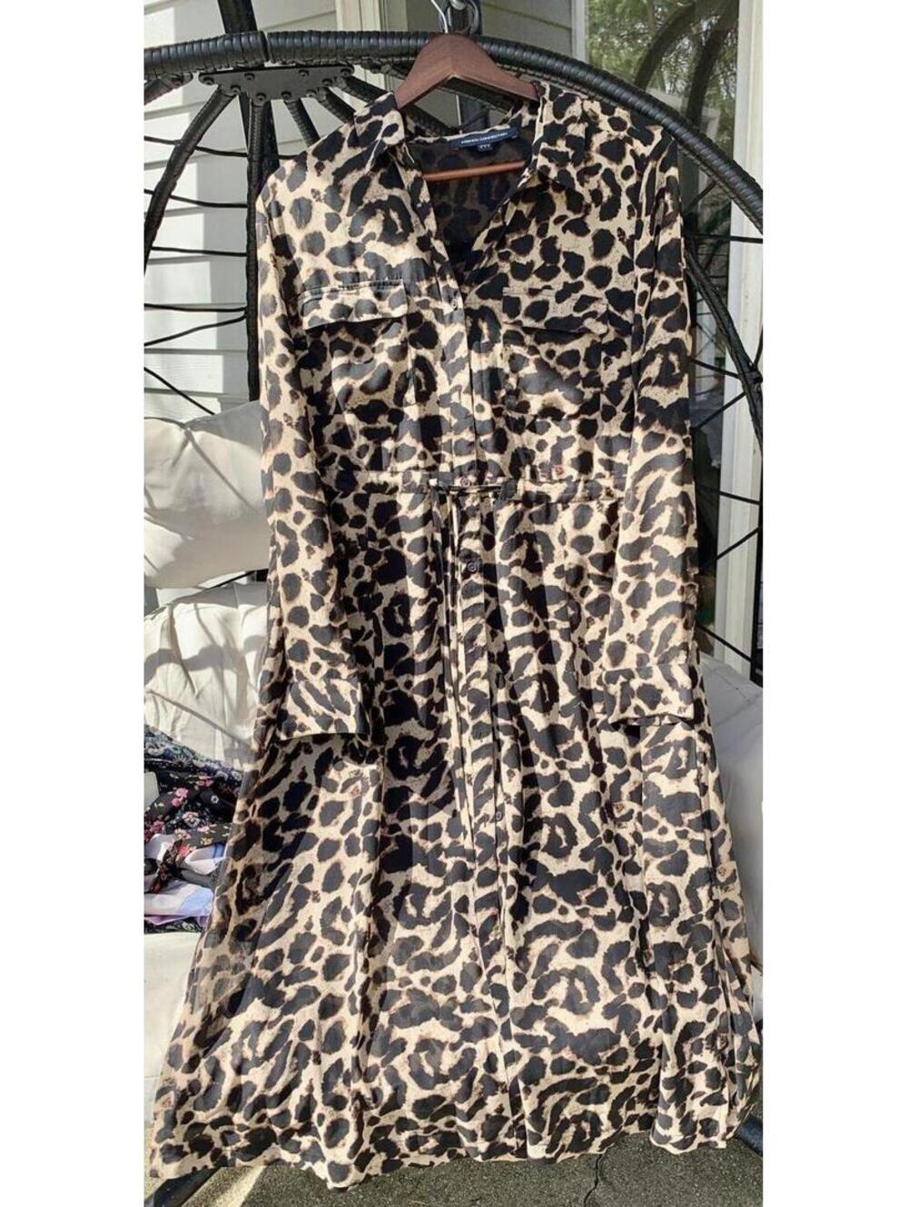 French Connection Chic Leopard Print Shirt Dress with Waist Tie Stylish & Comfy
